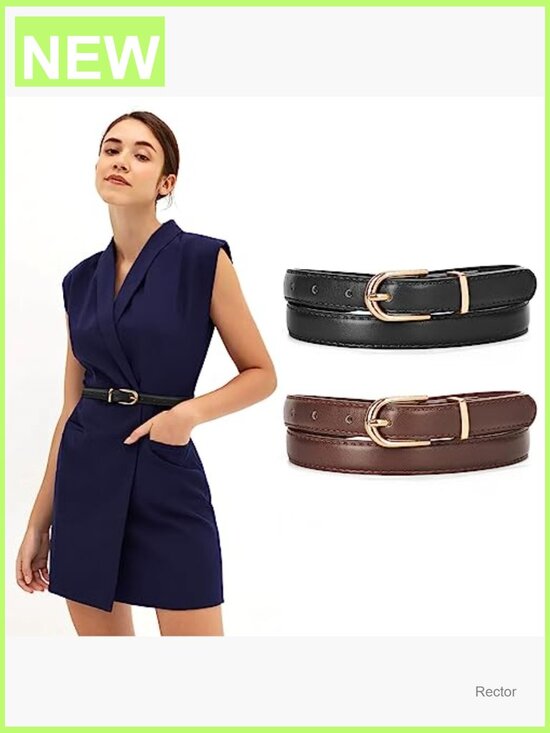 2 Pack Skinny Faux Leather Belt with Buckle for Jeans Dress Pants main image 5